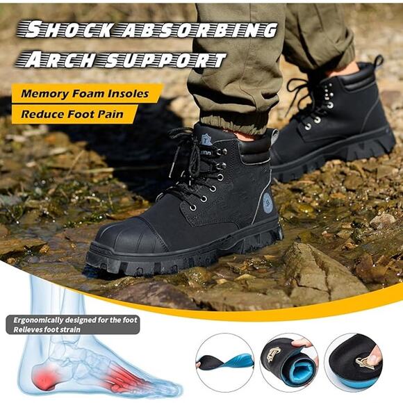 Kelodon Mens Size 9.5 Black Waterproof Steel Toe Memory Foam Non Slip Work Boots main image 8